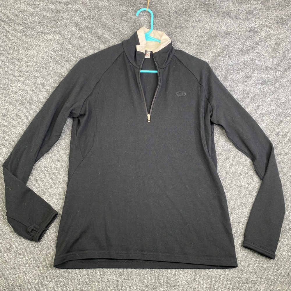 Icebreaker Sport 320 Mens Black Pure Merino Wool 1/4 Zip Pullover Sweater M